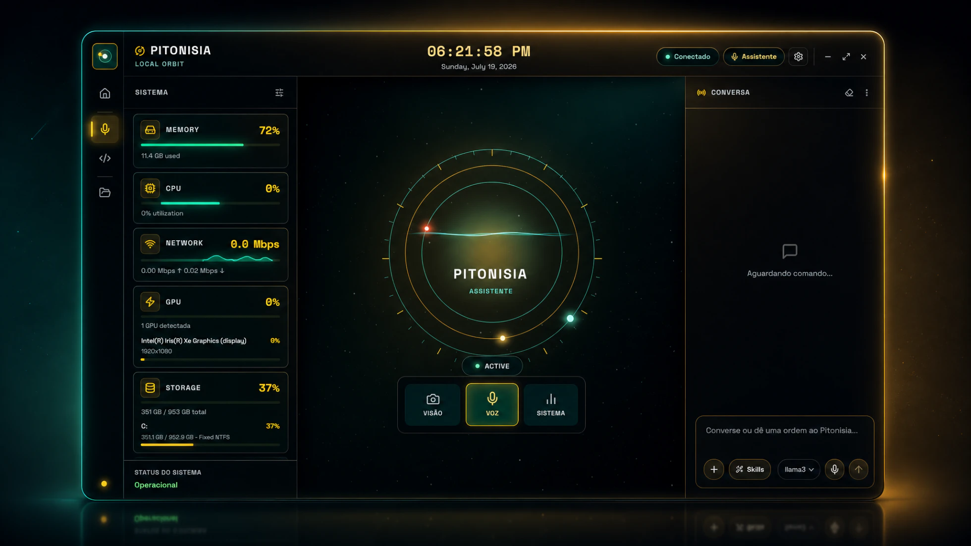 Interface do aplicativo Pitonisia para Windows
